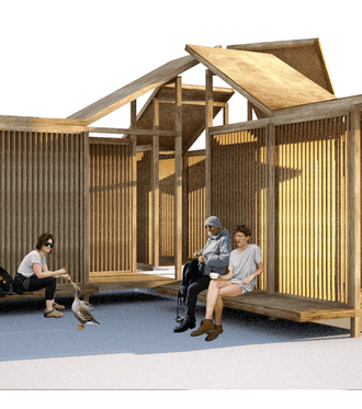 Illustrasjon av midlertidig paviljong