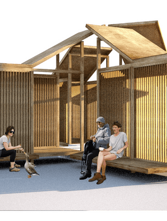 Illustrasjon av midlertidig paviljong